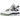 Air Jordan 4 Retro Seafoam baskets vue latérale avec empeigne en cuir blanc, détails noirs et touches de vert sur la semelle et œillets