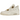 Air Jordan 4 Retro Metallic Gold baskets vue de côté avec empeigne en cuir blanc, détails dorés sur les œillets et unité Air visible au talon