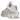 Nike Shox R4 White Metallic Silver baskets en vue angulaire avec empeigne blanche, détails argentés et la semelle à colonnes Shox