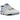 New Balance 550 UNC baskets en vue latérale avec empeigne en cuir blanc, accents bleu clair et logo N emblématique sur le côté.