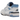 New Balance 550 UNC baskets vue latérale montrant l'empeigne en cuir blanc, des détails bleu clair et la semelle en caoutchouc épaisse