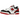 New Balance 550 White Red Black baskets vue sous angle avec empiècements en cuir blanc, détails rouges, logo noir et semelle en gomme