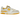 New Balance 550 White Sea Salt Varsity Gold baskets vue de profil inclinée avec cuir blanc, semelle intermédiaire crème et logo jaune.