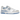 New Balance 550 White Blue Haze Rain Cloud baskets vue latérale avec détails en cuir blanc, accents bleus et semelle extérieure en caoutchouc
