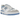 New Balance 550 White Blue Haze Rain Cloud baskets vue latérale avec empeigne en cuir blanc, accents bleus et semelle extérieure en gomme