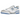 New Balance 550 White Blue Haze Rain Cloud baskets vue latérale avec empeigne en cuir blanc, détails bleus et silhouette classique de basket