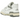 New Balance 550 Away Grey Mini Logo baskets vue latérale présentant des détails gris, une tige en cuir, des panneaux perforés et une semelle blanche.