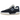 New Balance 550 Natural Indigo Suede baskets vue en angle avec empeigne en daim bleu marine, base en cuir blanc et semelle blanche classique