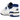 New Balance 550 White Blue baskets en vue latérale, avec une tige en cuir blanc, des détails de logo bleus et une semelle en gomme.
