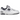 New Balance 550 Dark Grey baskets vue latérale avec empeigne en cuir blanc, détails en daim gris, panneaux perforés et semelle en caoutchouc