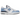 New Balance 550 White Carolina Blue baskets en profil, conçues en cuir blanc avec des détails bleu clair, panneaux perforés et semelle blanche
