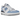 New Balance 550 White Carolina Blue baskets vue latérale avec empeigne en cuir blanc, détails bleu clair et logo N classique sur le côté.