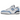 New Balance 550 White Carolina Blue baskets vue latérale avec empeigne en cuir blanc, détails bleu ciel et logo N classique sur le côté