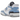 New Balance 550 White Carolina Blue baskets vue latérale, avec tige en cuir blanc, accents bleu ciel, panneaux latéraux perforés et semelle blanche.