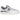 New Balance 550 White Ice Wine baskets en vue angulaire avec tige en cuir blanc et détails violet foncé sur le logo N et le talon