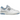 New Balance 550 White University Blue baskets vue latérale avec tige en cuir classique, détails bleu ciel, logo N et semelle en gomme