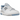 New Balance 550 White University Blue baskets vue latérale avec empeigne en cuir blanc, détails bleu ciel et semelle extérieure classique