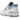 New Balance 550 White University Blue baskets vue latérale avec empeigne en cuir blanc, logo N bleu et détails au talon avec semelle en caoutchouc