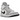 Air Jordan 1 Mid Light Smoke Grey baskets vue latérale avec superpositions gris clair, empeigne blanche, swoosh noir et lacets blancs.