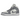 Air Jordan 1 Mid Stealth baskets en vue latérale avec empeigne en cuir blanc, empiècements gris, logo Wings classique et embout perforé.
