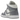 Baskets Air Jordan 1 Mid Stealth vue latérale avec empeigne en cuir gris et blanc, Swoosh gris, lacets et semelle en caoutchouc blanche