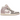 Air Jordan 1 Mid Enigma Stone Particle Rose baskets en vue latérale avec des empiècements en daim gris et rose et des lacets blancs