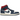 Air Jordan 1 Mid French Blue Gym Red baskets en vue latérale avec panneaux en cuir blanc, détails bleus au talon et logo swoosh rouge vif