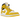 Air Jordan 1 Mid Vivid Sulfur baskets vue de profil avec empiècements en cuir blanc et jaune, swoosh, lacets et semelle en gomme.