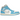 Air Jordan 1 Mid Dark Powder Blue White Sail Neutral Grey baskets vue latérale avec base en cuir blanc, empiècements bleus et logo Nike swoosh.