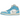 Air Jordan 1 Mid Dark Powder Blue White Sail Neutral Grey baskets en vue latérale avec base en cuir blanc, empiècements bleus et semelle blanche