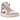 Air Jordan 1 Mid Pink Oxford Brown baskets en vue latérale classique avec superpositions rose clair, swoosh marron et semelle blanche