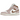 Air Jordan 1 Mid Pink Oxford Brown baskets vue latérale avec empeigne en cuir rose, détails marron, semelle intermédiaire blanche et swoosh Nike.