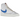 Nike Blazer Mid 77 Vintage White Light Photo Blue Black Sail baskets profil avec empeigne en cuir blanc, swoosh bleu clair et semelle jaunie