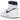 Air Jordan 1 Retro High Court Purple baskets vue latérale avec panneaux en cuir blanc, détails violets sur le talon et logo Swoosh noir.