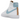 Nike Blazer Mid 77 White Indigo baskets vue latérale avec empeigne en cuir blanc, détails bleus sur le talon et le logo Swoosh iconique.