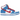Nike SB Dunk High Doraemon baskets en vue latérale avec cuir bleu, détails blancs, swoosh rouge et semelle extérieure en gomme