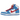 Nike SB Dunk High Doraemon baskets en vue angulaire avec daim bleu, lacets rouges, swoosh jaune et semelle blanche aux détails inspirés du personnage