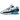 Nike Air Max 90 Laser Blue (2020) baskets vue inclinée avec empeigne en mesh blanc, détails noirs et coloris Laser Blue emblématique.