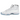Air Jordan 11 Retro Legend Blue baskets vue de trois quarts avec cuir verni bleu brillant, empeigne blanche, semelle bleu glacier et logo.