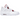Air Jordan 4 Retro Metallic Red baskets en vue latérale présentant une empeigne en cuir blanc, des détails rouges sur les œillets et une bulle d'air