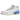 Air Jordan 3 Retro Lucky Shorts baskets vue latérale avec empeigne en cuir blanc, motifs éléphant emblématiques et accents bleus et oranges vifs.