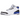 Air Jordan 3 Retro Racer Blue baskets vue angulaire en cuir blanc avec détails bleu Racer, imprimé éléphant emblématique et unité Air visible.