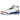 Air Jordan 3 Retro Wizards baskets vue angulaire avec cuir blanc, détails bleus sur la semelle intermédiaire et imprimé éléphant sur le talon.