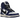 Nike Dunk High AMBUSH Deep Royal baskets vue latérale angulaire avec empiècements en cuir bleu roi, semelle blanche et swoosh noir allongé
