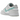 Nike Dunk Low Tropical Twist baskets en vue latérale avec base en cuir blanc, détails bleu turquoise et logo Swoosh bleu foncé sur semelle blanche.