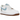 Nike Air Force 1 Indigo baskets vue latérale classique avec empeigne en cuir blanc, détails bleu indigo au talon et semelle en gomme blanche
