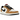 Air Jordan 1 Low OG Rookie of the Year baskets vue angulaire avec daim beige, base en cuir blanc et Swoosh noir, finies par des lacets noirs
