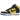 Nike Dunk High Michigan (2020) baskets vue latérale avec empeigne en cuir jaune, superpositions bleu marine, semelle blanche et bleue