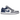 Air Jordan 1 Low Stealth French Blue baskets vue latérale avec empeigne en cuir gris, swoosh bleu et lacets blancs sur une semelle intermédiaire blanche