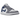 Air Jordan 1 Low Stealth French Blue baskets vue latérale avec empiècements en cuir blanc et gris, swoosh bleu et logo Air Jordan sur le talon